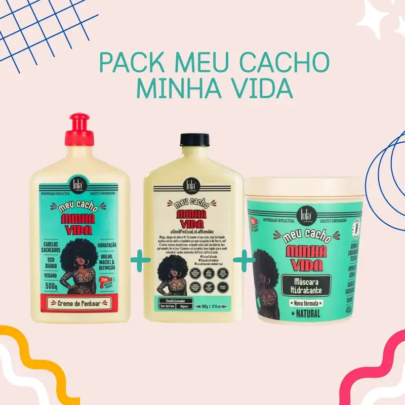 LOLA - KIT Meu Cacho Minha Vida - Creme de Pentear 500ml + Condicionador 500ml + Máscara 450gr
